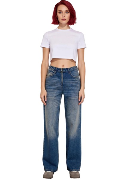 Kadın Vintage Efektli Wide Leg Jean Pantolon Fonksiyonel Dayanıklı Kaliteli Konforlu Rahat fırsatları