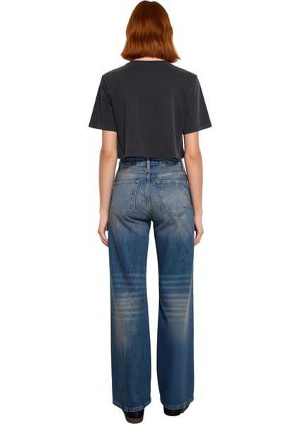 Kadın Vintage Efektli Wide Leg Jean Pantolon Fonksiyonel Dayanıklı Kaliteli Konforlu Rahat indirimleri