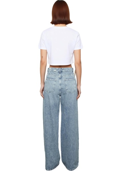 Kadın Geniş Paça Yüksek Bel Denim Pantolon Fonksiyonel Dayanıklı Kaliteli Konforlu Estetik indirimleri