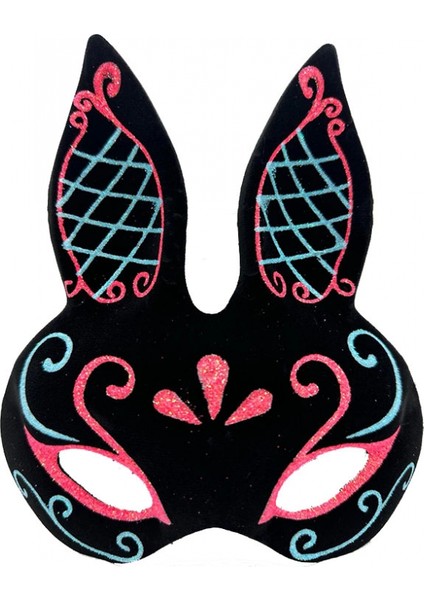 Siyah Mavi Kırmızı Tavşan Maskesi