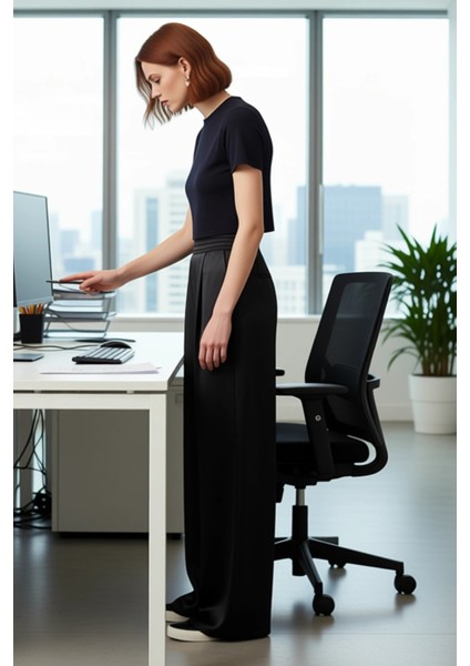 Kadın Wide Leg Saten Dokuma Pantolon Fonksiyonel Dayanıklı Kaliteli Konforlu Estetik Rahat