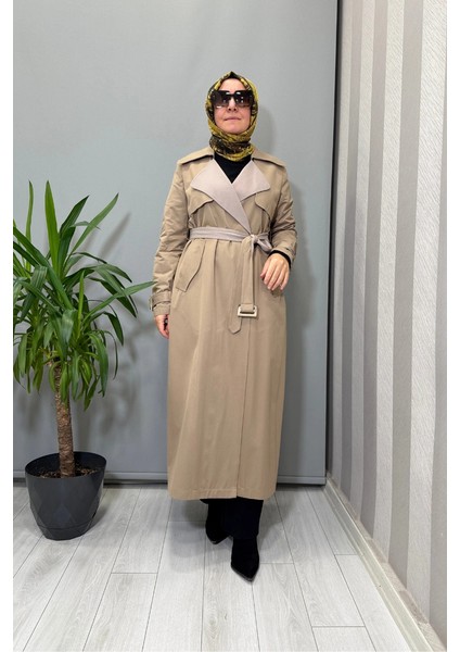 Triko Detaylı Kumaş Trençkot Mink T25PF-8011