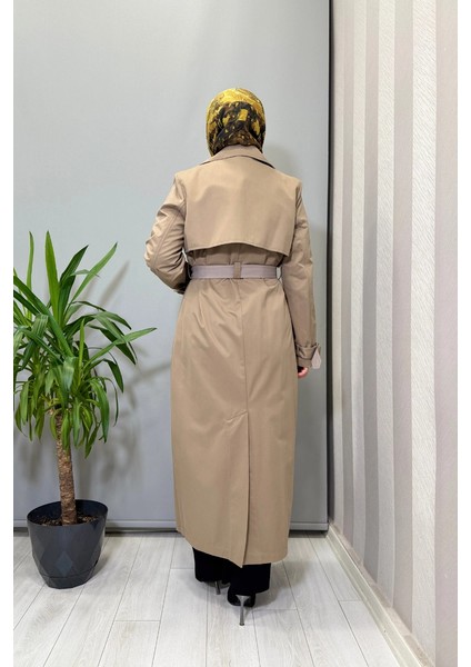 Triko Detaylı Kumaş Trençkot Mink T25PF-8011 modelleri