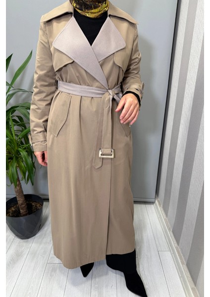 Triko Detaylı Kumaş Trençkot Mink T25PF-8011 fırsatları