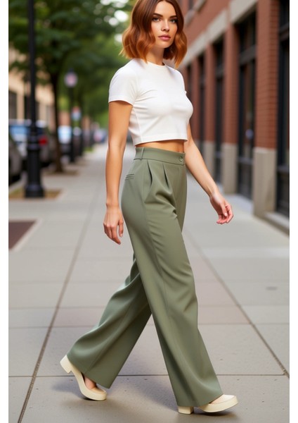 Kadın Dokuma Geniş Paça Pantolon Yüksek Bel Fonksiyonel Dayanıklı Kaliteli Konforlu Modern modelleri