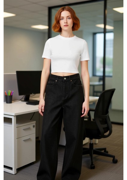 Kadın Dikiş Detaylı Geniş Paça Denim Pantolon Fonksiyonel Dayanıklı Kaliteli Konforlu Spor fiyatları