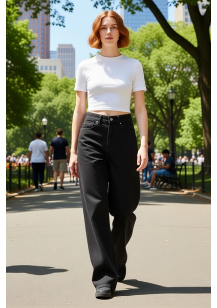 Kadın Dikiş Detaylı Geniş Paça Denim Pantolon Fonksiyonel Dayanıklı Kaliteli Konforlu Spor modelleri