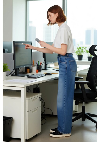 Kadın Yüksek Bel Geniş Paça Denim Pantolon Cool & Comfort Fonksiyonel Dayanıklı Kaliteli Şık fiyatları