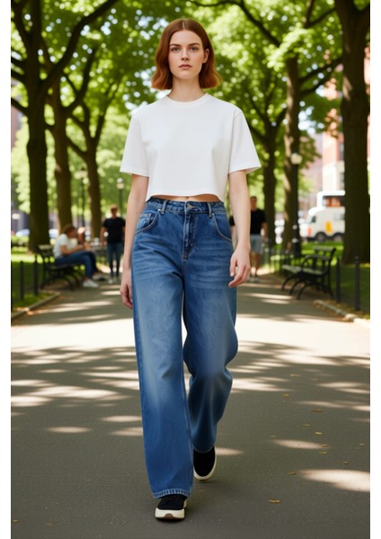 Kadın Yüksek Bel Geniş Paça Denim Pantolon Cool & Comfort Fonksiyonel Dayanıklı Kaliteli Şık modelleri