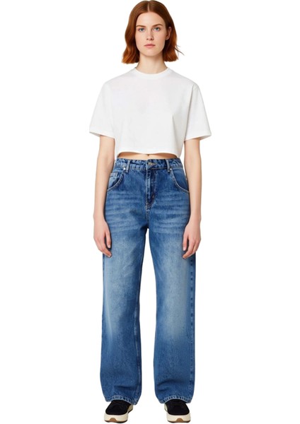 Kadın Yüksek Bel Geniş Paça Denim Pantolon Cool & Comfort Fonksiyonel Dayanıklı Kaliteli Şık fırsatları