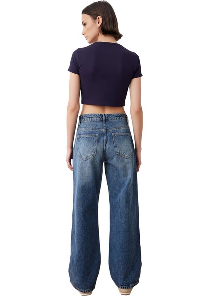 Kadın Yüksek Bel Geniş Paça Denim Pantolon Cool & Comfort Fonksiyonel Dayanıklı Kaliteli Şık indirimleri