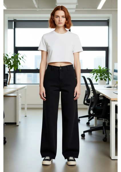 Geniş Paça Yüksek Bel Denim Pantolon Kadın Fonksiyonel Dayanıklı Kaliteli Konforlu Estetik fiyatları