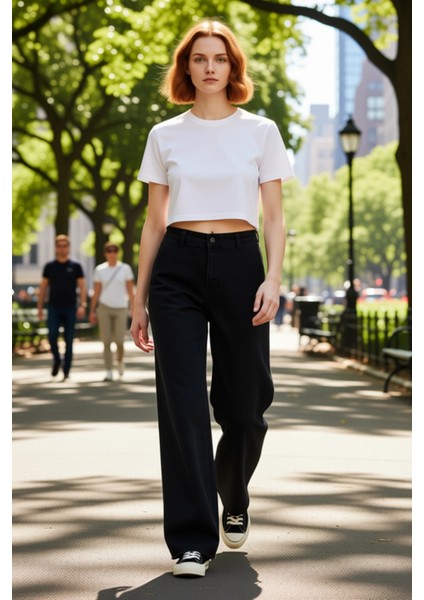 Geniş Paça Yüksek Bel Denim Pantolon Kadın Fonksiyonel Dayanıklı Kaliteli Konforlu Estetik modelleri