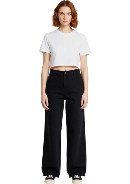 Geniş Paça Yüksek Bel Denim Pantolon Kadın Fonksiyonel Dayanıklı Kaliteli Konforlu Estetik fırsatları