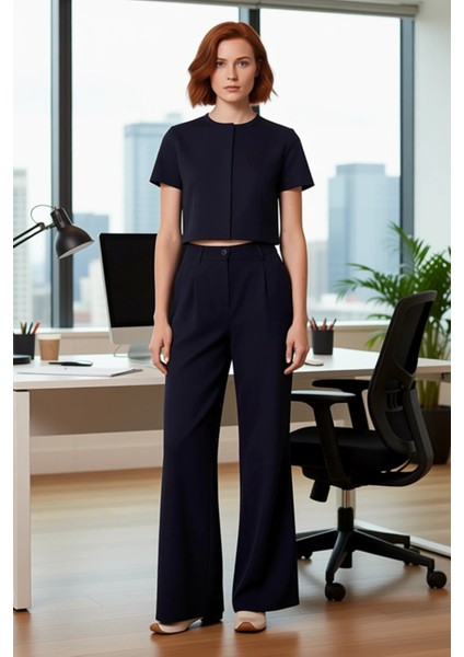 Kadın Haki Yüksek Bel Geniş Paça Dokuma Pantolon Fonksiyonel Dayanıklı Kaliteli Konforlu Şık