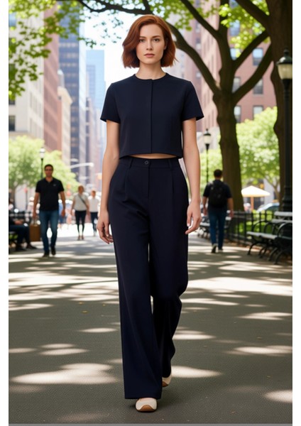 Kadın Haki Yüksek Bel Geniş Paça Dokuma Pantolon Fonksiyonel Dayanıklı Kaliteli Konforlu Şık fiyatları