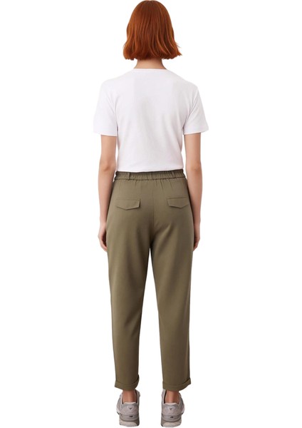 Kadın Haki Pilili Duble Paça Havuç Kesim Pantolon Fonksiyonel Dayanıklı Kaliteli Konforlu Şık indirimleri