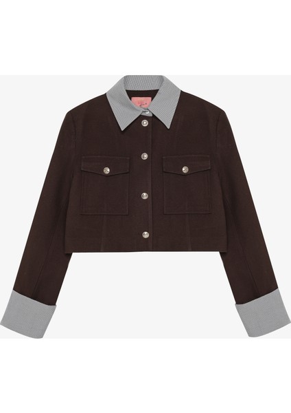 Yaka ve Manşet Garnili Kısa Ceket Kahverengi