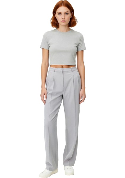 Kadın Düz Kesim Yüksek Bel Dokuma Kumaş Pantolon Fonksiyonel Dayanıklı Kaliteli Konforlu Şık fırsatları