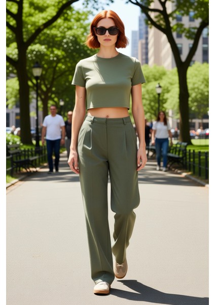 Kadın Düz Kesim Yüksek Bel Dokuma Kumaş Pantolon Fonksiyonel Dayanıklı Kaliteli Konforlu Şık modelleri