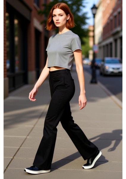 Kadın Yüksek Bel Flare Kesim Jean Pantolon Fonksiyonel Dayanıklı Kaliteli Konforlu Estetik