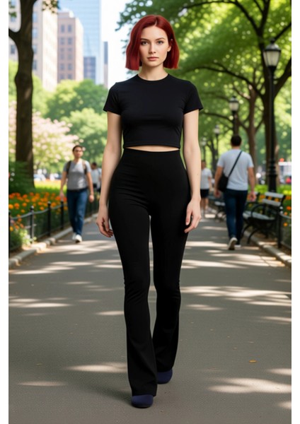 Kadın Yüksek Bel Ispanyol Paça Interlok Tayt Fonksiyonel Dayanıklı Kaliteli Konforlu Rahat fiyatları