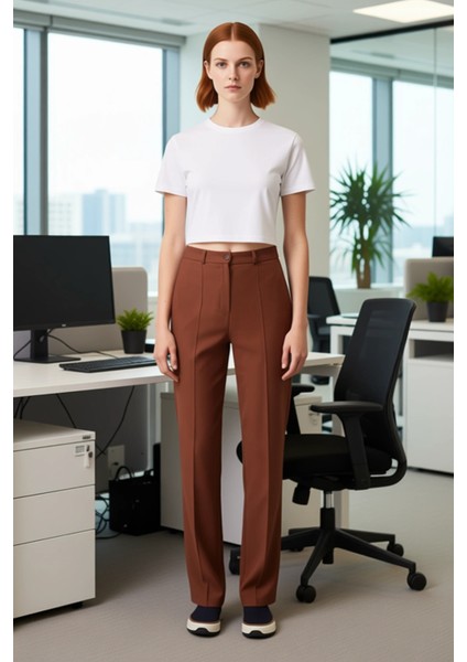 Kadın Yüksek Bel Düz Kesim Nervür Detaylı Dokuma Pantolon Fonksiyonel Dayanıklı Kaliteli Şık fiyatları
