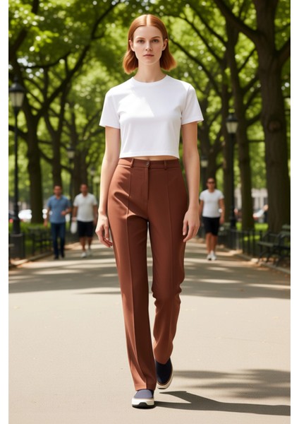 Kadın Yüksek Bel Düz Kesim Nervür Detaylı Dokuma Pantolon Fonksiyonel Dayanıklı Kaliteli Şık modelleri