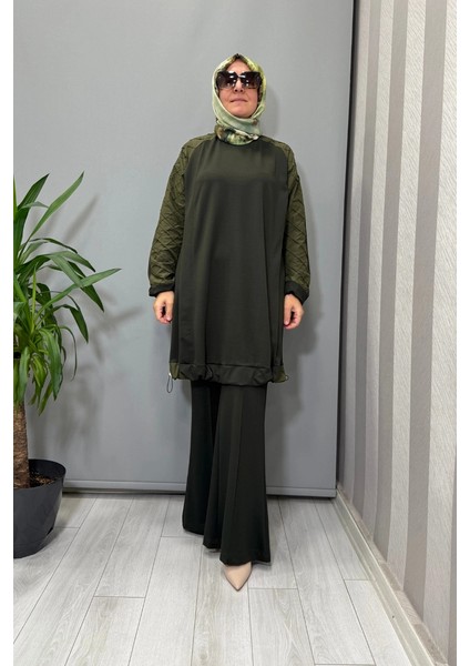Kolu Kumaş ve Diliş Detaylı Tunik Yeşil 38040