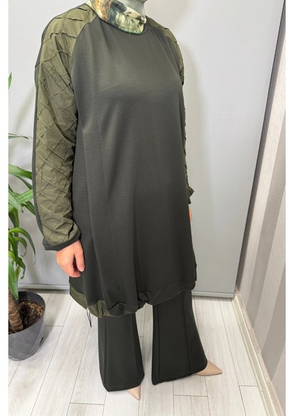 Kolu Kumaş ve Diliş Detaylı Tunik Yeşil 38040 fırsatları