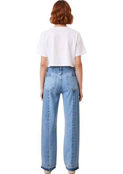 Kadın Renk Bloklu Wide Leg Kot Pantolon Fonksiyonel Dayanıklı Kaliteli Konforlu Estetik Şık indirimleri