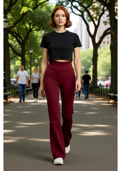 Kadın Yüksek Bel Ispanyol Paça Esnek Pantolon Fonksiyonel Dayanıklı Kaliteli Konforlu Spor fiyatları