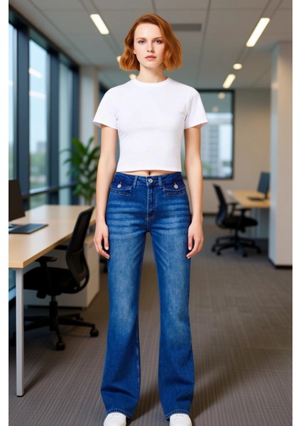 Kadin Yüksek Bel Ispanyol Paça Denim Pantolon Fonksiyonel Dayanıklı Kaliteli Konforlu Spor fiyatları