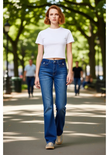 Kadin Yüksek Bel Ispanyol Paça Denim Pantolon Fonksiyonel Dayanıklı Kaliteli Konforlu Spor modelleri