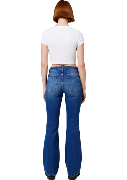 Kadin Yüksek Bel Ispanyol Paça Denim Pantolon Fonksiyonel Dayanıklı Kaliteli Konforlu Spor indirimleri