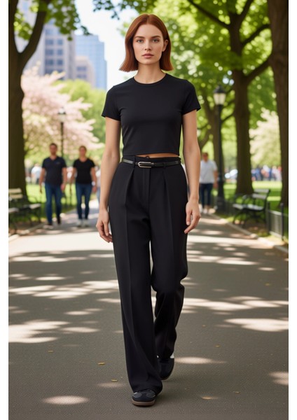 Kadın Geniş Paça Kemer Detaylı Pantolon Fonksiyonel Dayanıklı Kaliteli Konforlu Estetik Şık modelleri