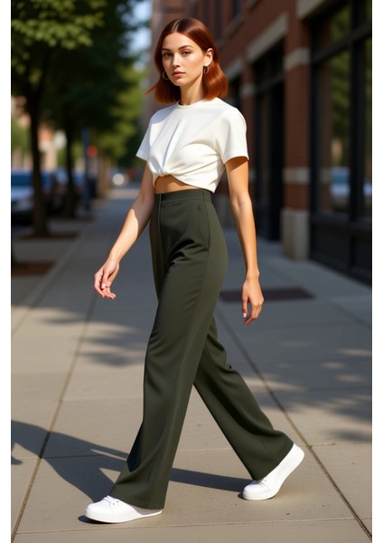 Kadın Yüksek Bel Flare Yırtmaçlı Örme Pantolon Fonksiyonel Dayanıklı Kaliteli Konforlu Şık modelleri