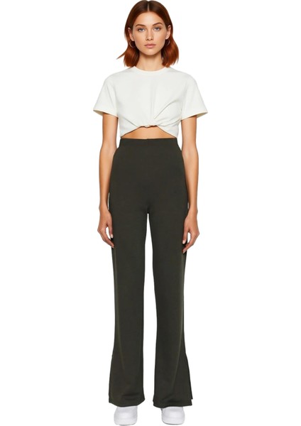 Kadın Yüksek Bel Flare Yırtmaçlı Örme Pantolon Fonksiyonel Dayanıklı Kaliteli Konforlu Şık fırsatları