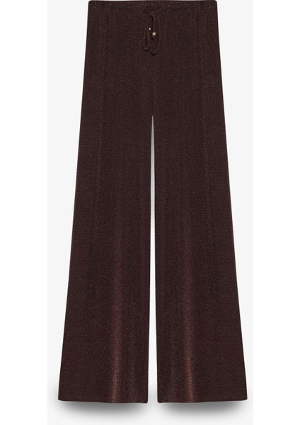 Simli Beli Bağcıklı Bol Paça Pantolon Kahverengi fiyatları