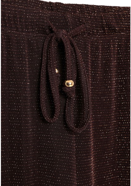 Simli Beli Bağcıklı Bol Paça Pantolon Kahverengi indirimleri