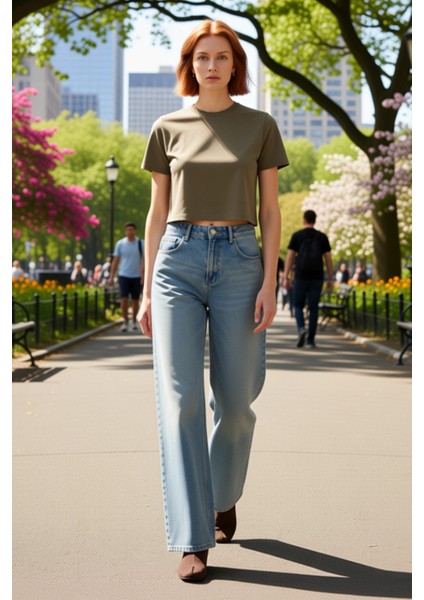 Kadın Vintage Yıkama Geniş Paça Jean Pantolon Fonksiyonel Dayanıklı Kaliteli Konforlu Spor modelleri