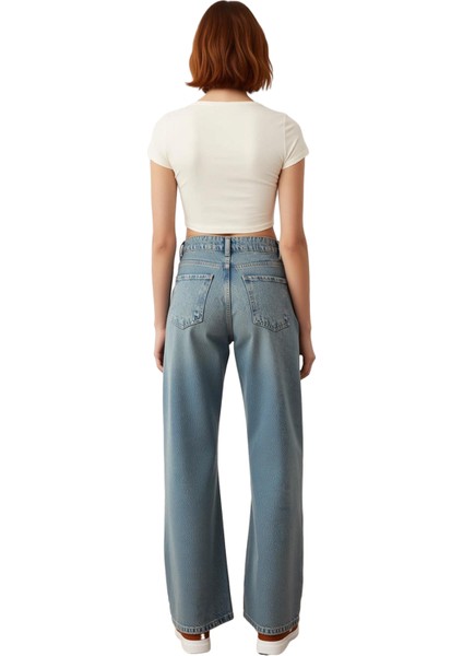 Kadın Vintage Yıkama Geniş Paça Jean Pantolon Fonksiyonel Dayanıklı Kaliteli Konforlu Spor indirimleri