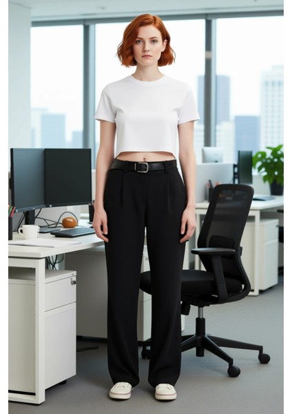 Kadın Comfort Fit Geniş Paça Dokuma Pantolon Fonksiyonel Dayanıklı Kaliteli Konforlu Rahat