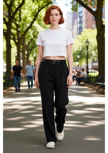Kadın Yüksek Bel Geniş Paça Dokuma Pantolon Fonksiyonel Dayanıklı Kaliteli Konforlu Modern modelleri