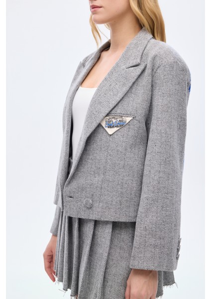 Triko Garnili Balıksırtı Blazer Ceket Gri modelleri