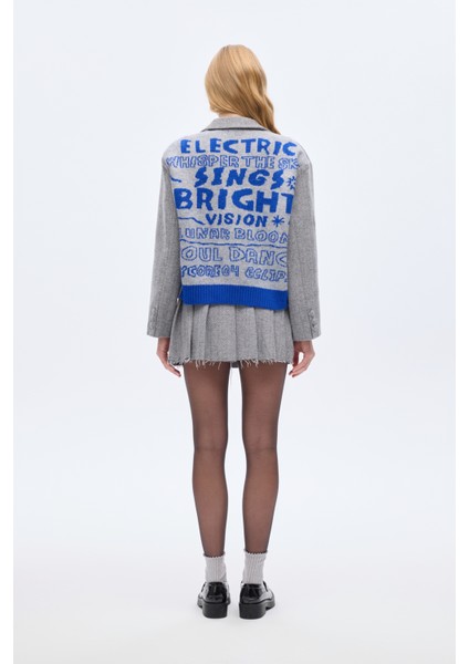 Triko Garnili Balıksırtı Blazer Ceket Gri indirimleri