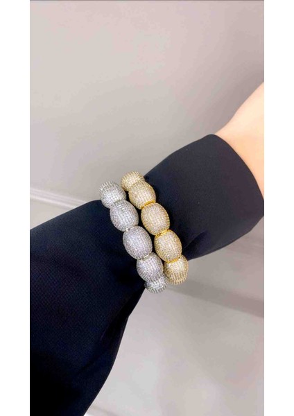 Gümüş Renk Zirkon Taşlı Helen Bileklik