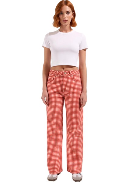 Kadin Kirmizi Pötikareli Genis Paça Pantolon Fonksiyonel Dayanıklı Kaliteli Konforlu Rahat fırsatları