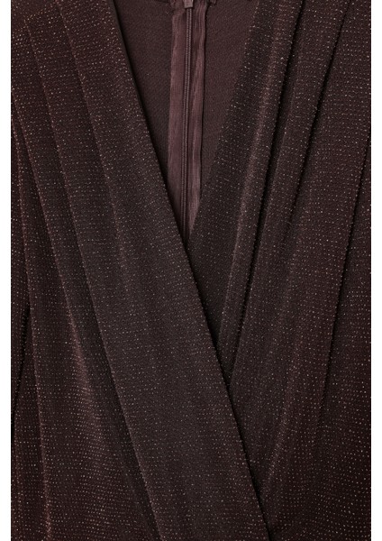 Simli Kruvaze Yaka Uzun Tulum Kahverengi indirimleri