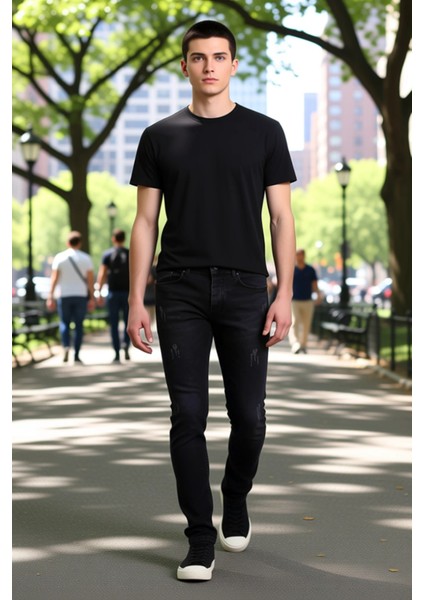 Erkek Esnek Skinny Fit Yırtık Detaylı Jean Fonksiyonel Dayanıklı Kaliteli Konforlu Estetik fırsatları
